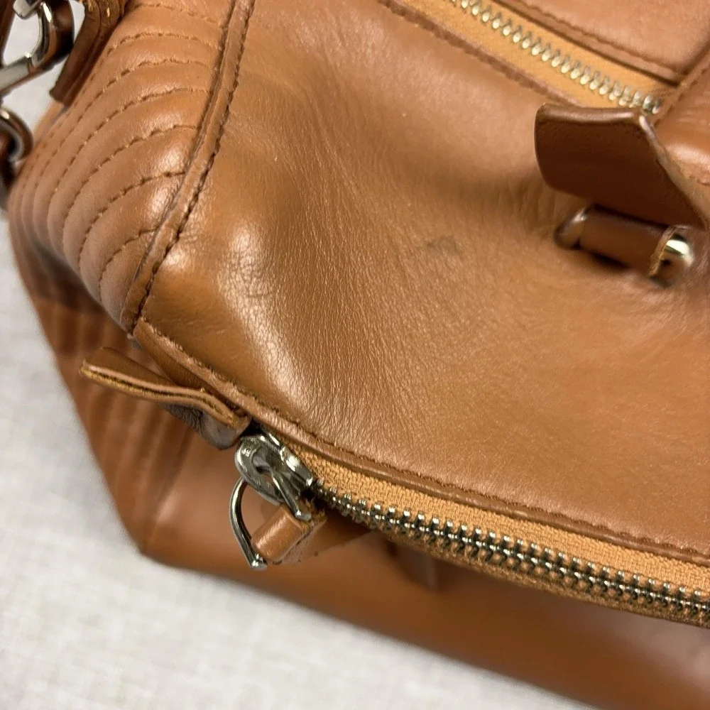 Lancaster Satchel Bag Womens Medium Brown Leather Top Handle Crossbody Zip
